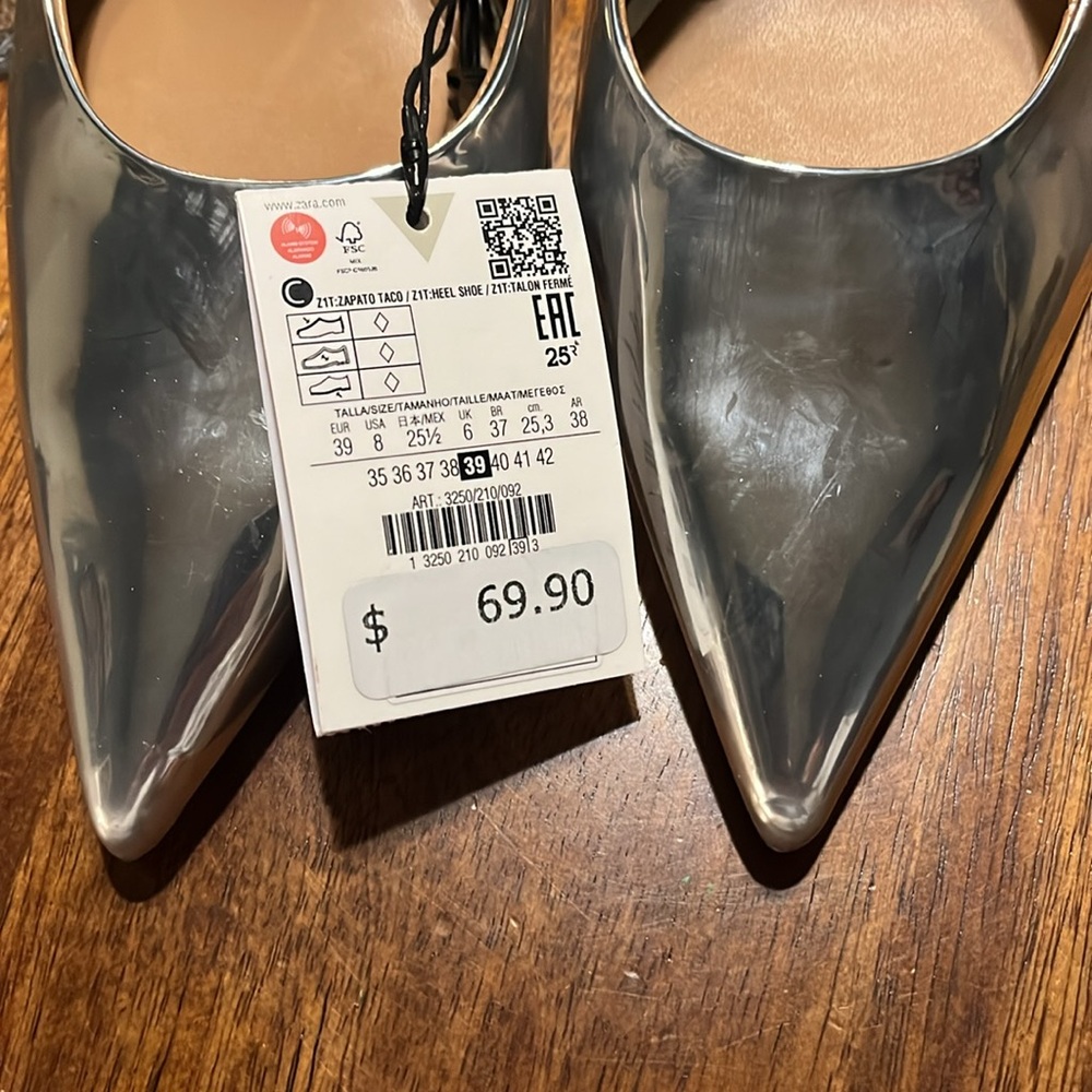 Zara Silver pointy toe Slingback Heels - Picture 2 of 4